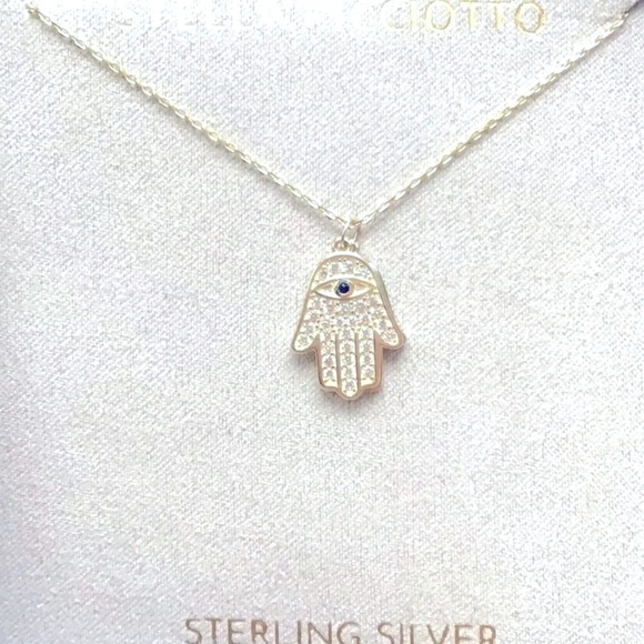 Stella Picciotto Sterling Silver Hamsa Hand Evil Eye Pendant Necklace - Picture 5 of 14